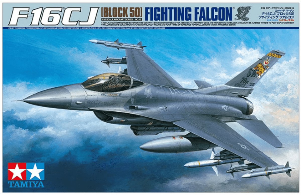 Tamiya Modellbausatz Militärfahrzeuge – 60315 F-16CJ (Block 50) Kampffalkenflugzeug aus Kunststoff – 1:32 – Modellbau