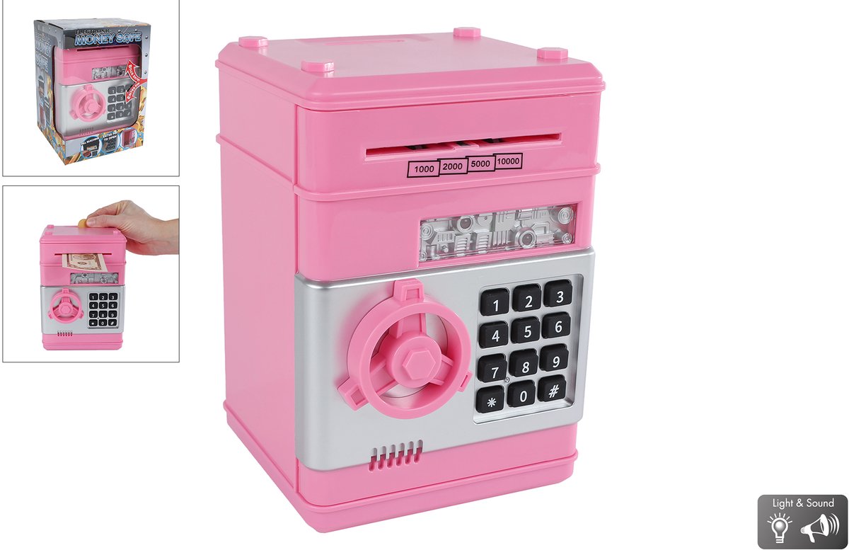 Van Manen Geldtresor-Spielzeug mit Geheimcode, rosa, 19,5 cm.