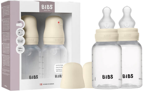 Bibs Babyflasche 150 ml Silikonsauger Packung 2 Stück – Anti-Kolik, BPA-frei, runder Sauger, langsamer Durchfluss, geringes Gewicht und leicht zu reinigen, geeignet für Neugeborene ab 0 Jahren – Elfenbein