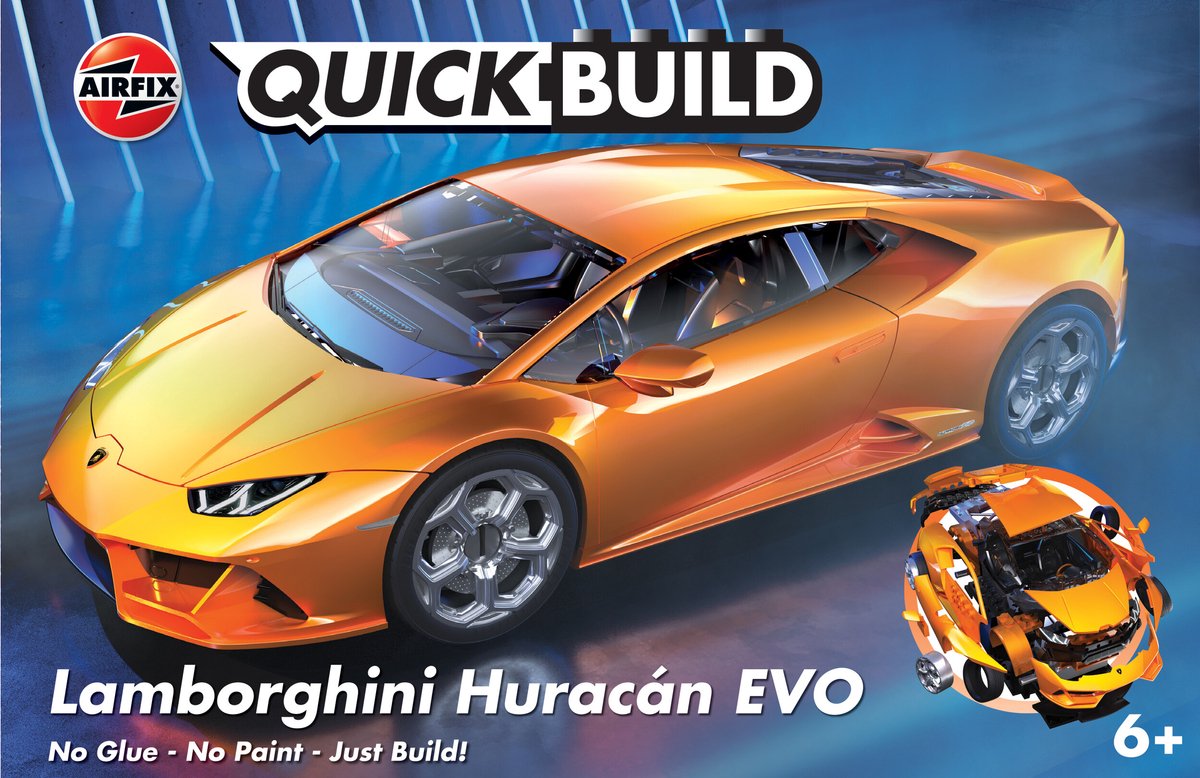 Airfix-Modellbausatzauto – J6058 Quickbuild Lamborghini Huracan Evo – Orange – Sportwagen aus Kunststoff – Modellbau