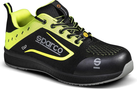 Sparco Cup Nurburg – leichter S1P-Sicherheitsschuh mit atmungsaktivem Jacquard und sportlichem Stil – Schwarz 39