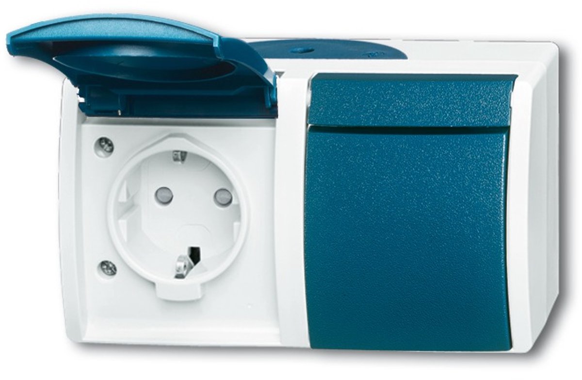 Busch-jaeger abb 2cka002084a0720 geaard stopcontact ip44 blauw-groen, grijs-wit (ral 7035)