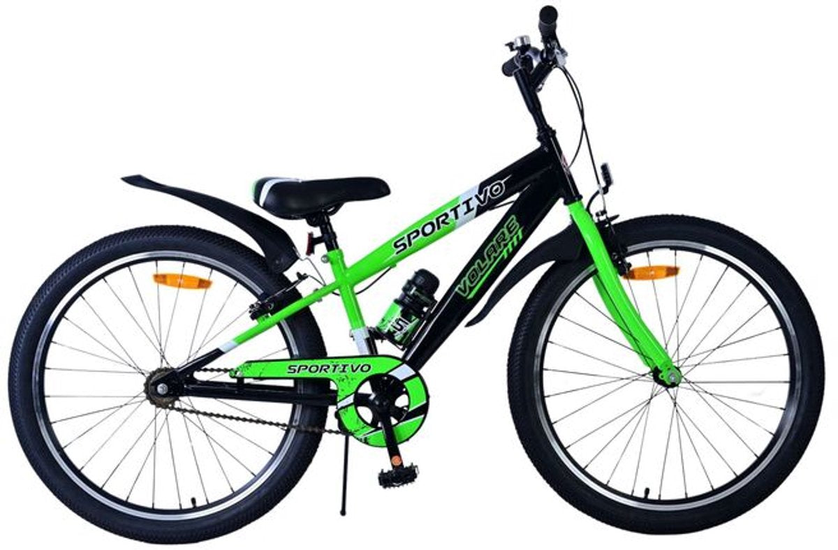 Volare Sportivo Kinderfahrrad - Jungen - 24 Zoll - Schwarz Grün - Zwei Handbremsen