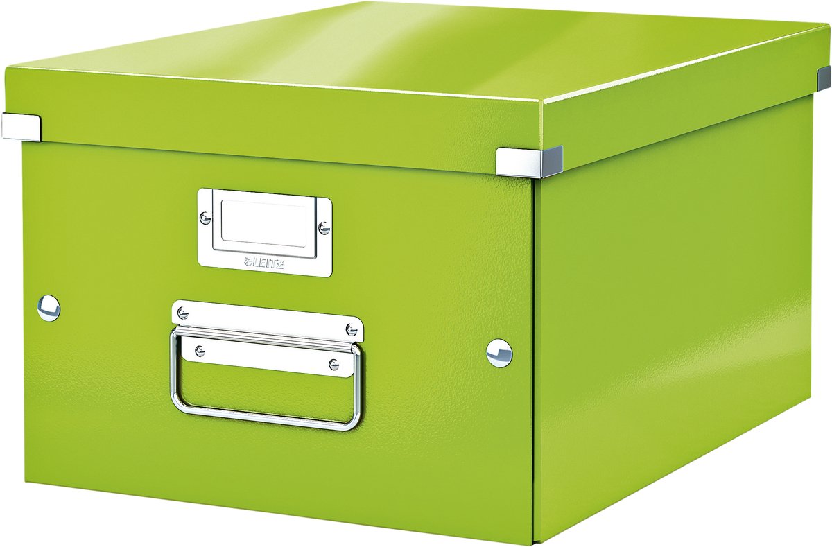 Leitz wow click store mittelgroße Aufbewahrungsbox aus Karton – 85 % recycelter Karton – 28,1 x 37 cm (BxT) – für A4-Formate – ideal für das Büro und die Arbeit von zu Hause aus – grün