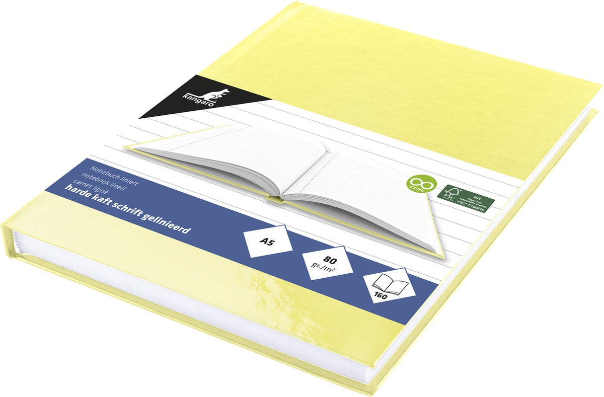 Kangaro schrift - a5 - lijn - 160 pagina's - 80 grams - harde kaft - pastel geel - k-5381