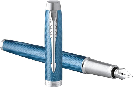 Parker im Premium Füllfederhalter | blaugrau mit Chromdetail | feine Feder mit blauer Tinte | Geschenkbox