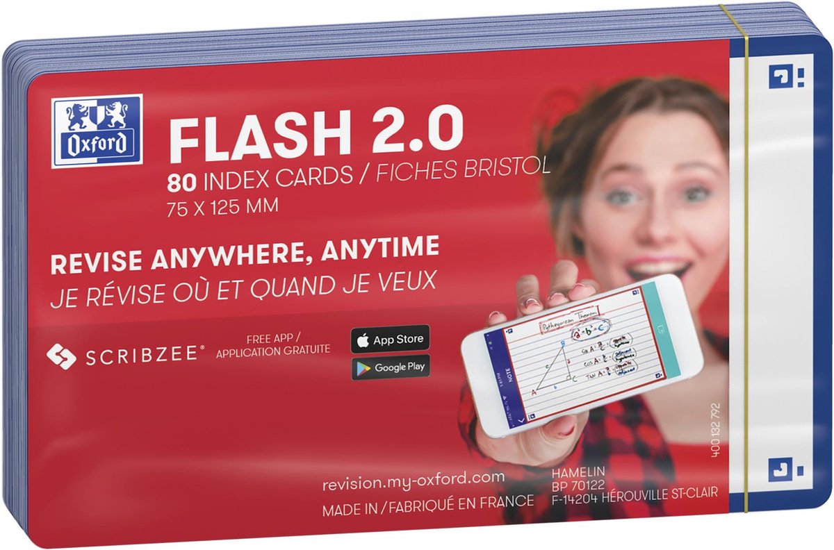Oxford Flash 2.0 – Karteikarten – blanko – A7 – blauer Rand – 80 Stück