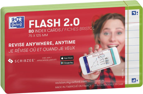 Oxford flash 2.0 - flashcards - gelijnd - a7 - groene rand - 80 stuks