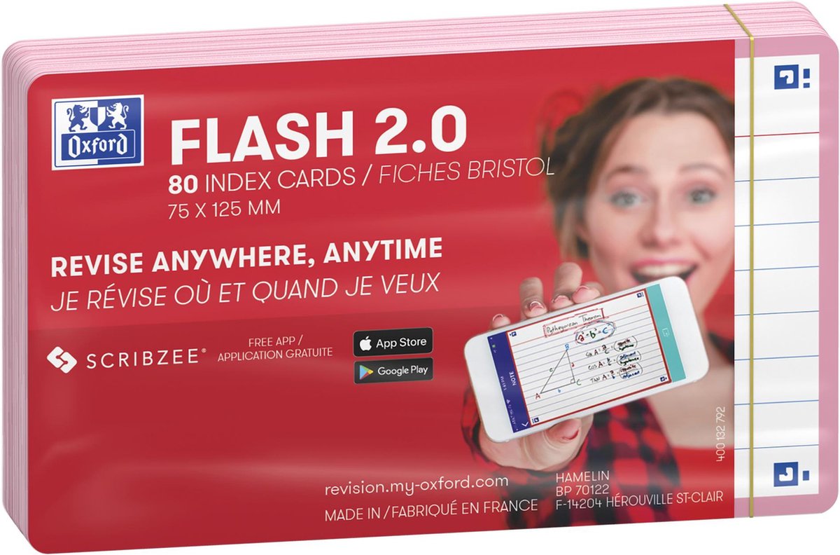 Oxford flash 2.0 - flashcards - gelijnd - a7 - roze rand - 80 stuks