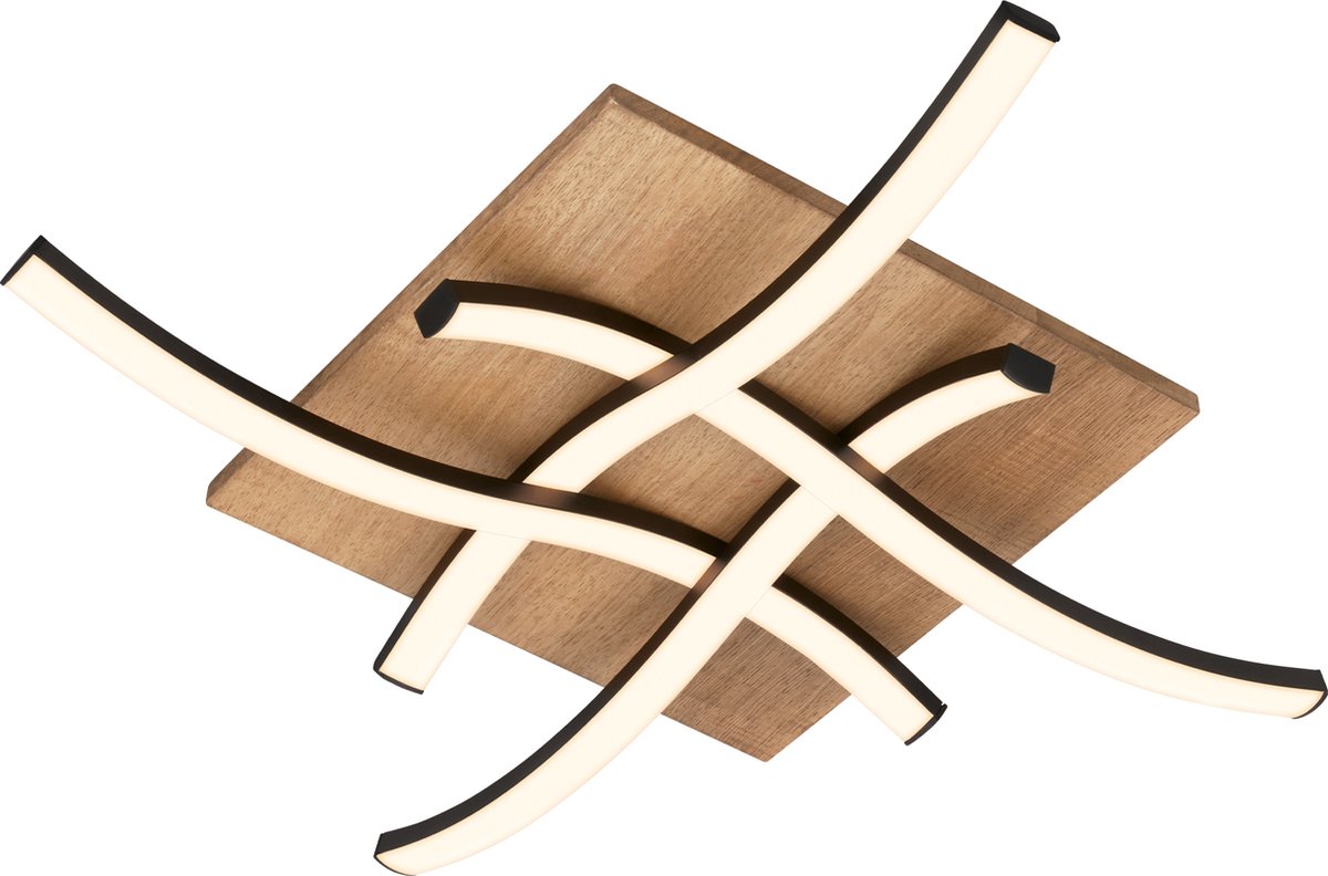 Briloner Vinka - LED-Deckenleuchte - mit Holzdekor - Wellenform - warmweißes Licht - 47,5 x 47,5 x 8,5 cm