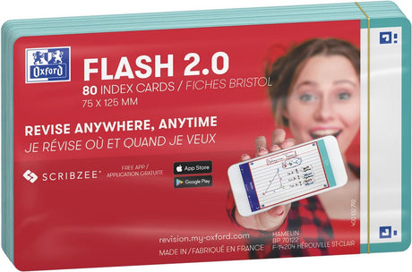 Oxford Flash 2.0 – Karteikarten – blanko – A7 – mintgrüner Rand – 80 Stück