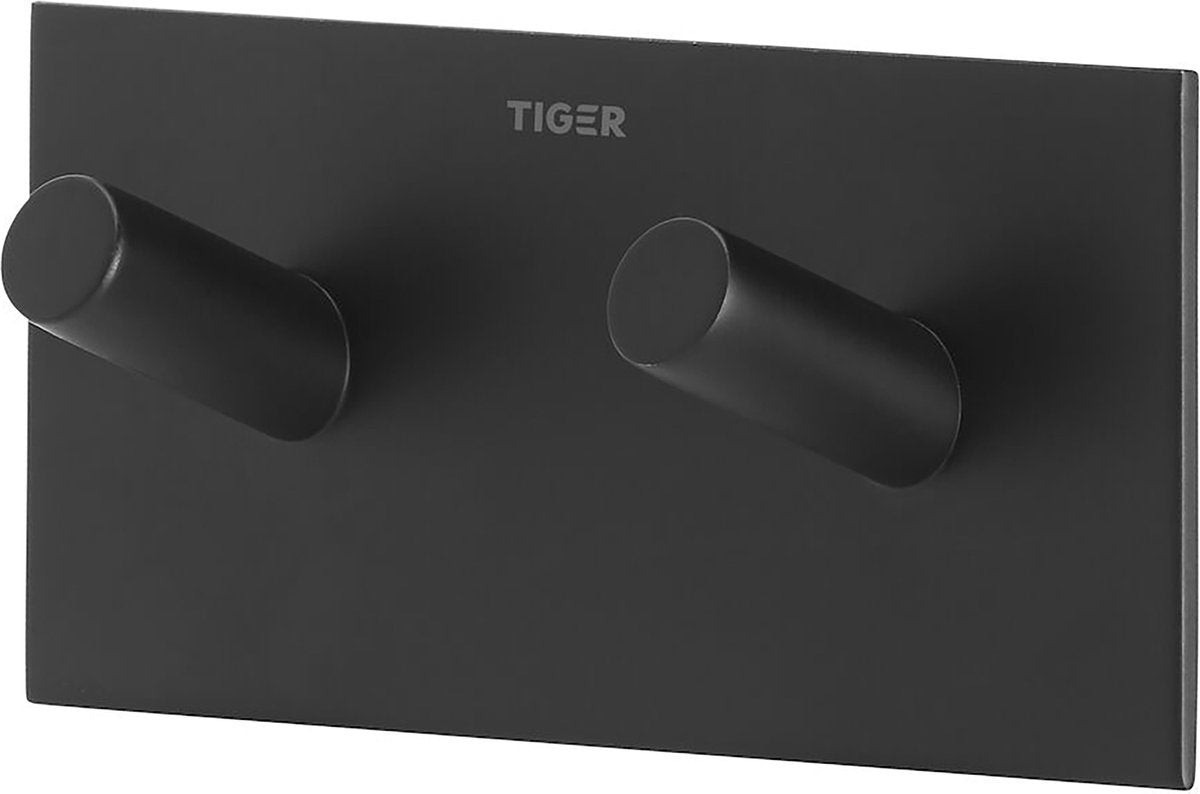 Tiger quadratisch - Handtuchhaken doppelt - ohne Bohren - Handtuchhaken - 3m Band - mattschwarz
