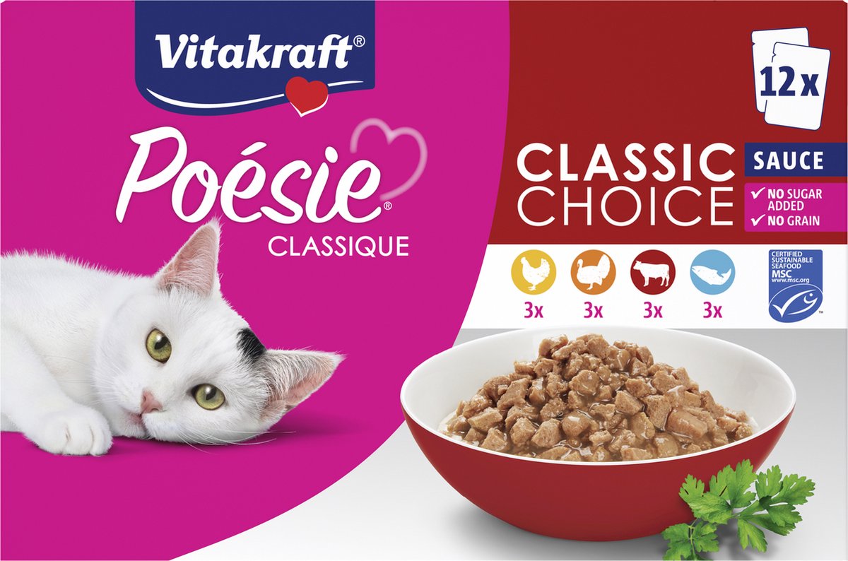 Vitakraft Poésie Classique Multipack - Nassfutter - Fleisch Fisch - 5 Packungen 12x85 gr