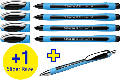 Schneider Schreibgeräte Schneider Kugelschreiber – Slider Memo – Box mit 4 Stück + 1 gratis Slider Rave – S-150245