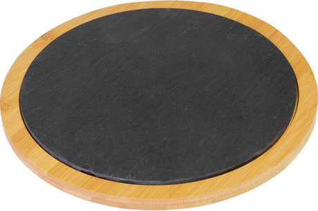 Westmark Servierbrett Bambus und Naturschiefer Teller zum Servieren, rund, Oberfläche: ø 28 cm, Bambusschiefer, Tapas + Friends, hellbraun anthrazit, 69612270