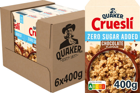 Quaker Cruesli Schokolade ohne Zuckerzusatz – Frühstücksflocken – 6 x 400 Gramm