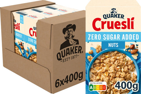 Quaker Cruesli ohne Zuckerzusatz, Nüsse – Frühstückszerealien – 6 x 400 Gramm