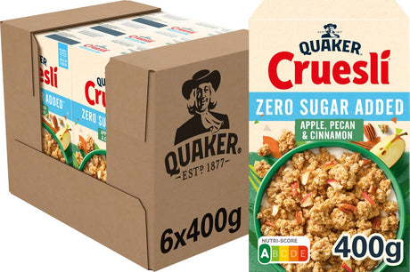 Quaker Cruesli ohne Zuckerzusatz, Apfel, Pekannuss-Zimt – Frühstückszerealien – 6 x 400 Gramm