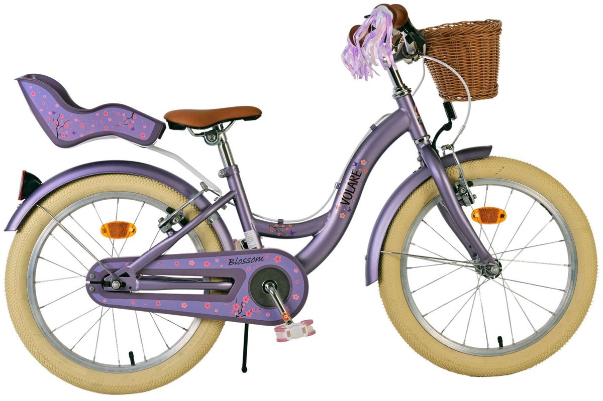 Volare Blossom Kinderfahrrad – Mädchen – 18 Zoll – Lila – zwei Handbremsen