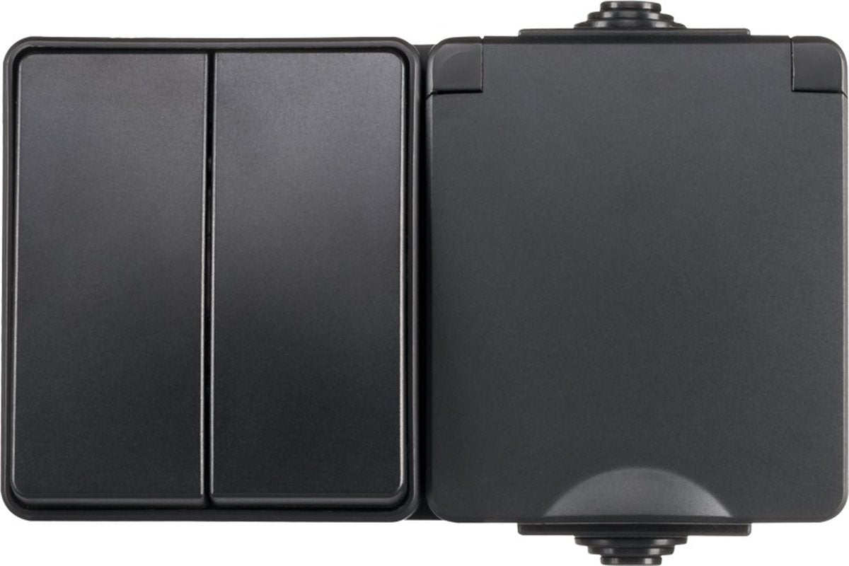 Ledloket opbouw combi wandcontactdoos en serieschakelaar | ip55 - zwart