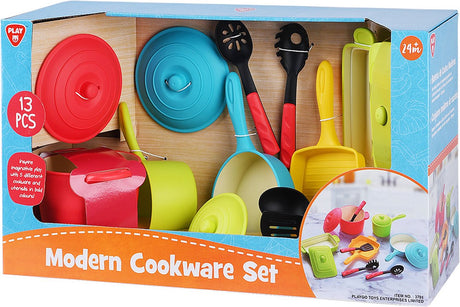 Playgo Pfannen und Küchenzubehör, modernes Spielset – 13-teilig.