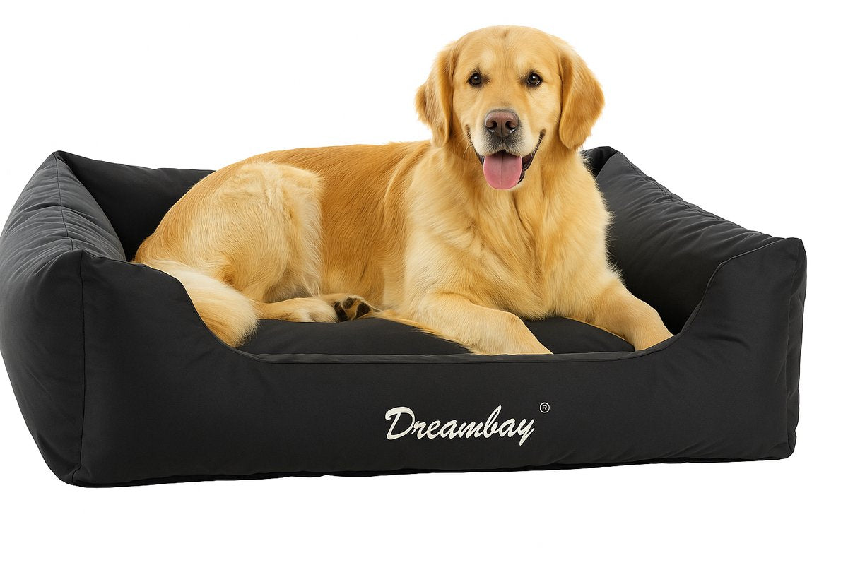 Hundebett Flamingo – orthopädisches Hundekissen dreambay® schwarz 120x95cm – wasserabweisender abnehmbarer Bezug – komfortables und langlebiges europäisches Design
