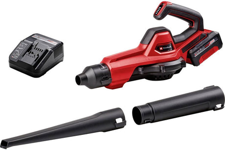 Einhell Akku-Universalgebläse Ge-UB 18 250 Li E Kit – Power X-Change – 18 V Li-Ion – Blasgeschwindigkeit: 250 km/h – 3-teiliges Rohr – elektr. Geschwindigkeitsregelung mit LED-Anzeige - inkl. 4,0 Ah Akku und Ladegerät