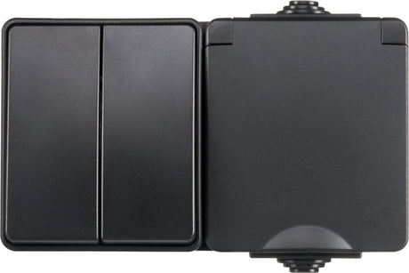 Ledloket opbouw combi wandcontactdoos en serieschakelaar | ip55 - zwart
