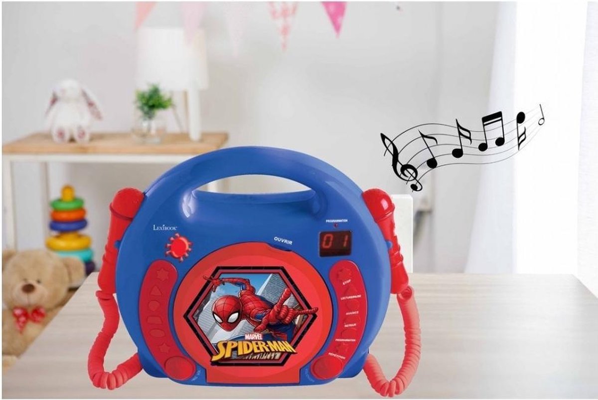 Lexibook Spiderman tragbarer CD-Player mit 2 Mitsingmikrofonen