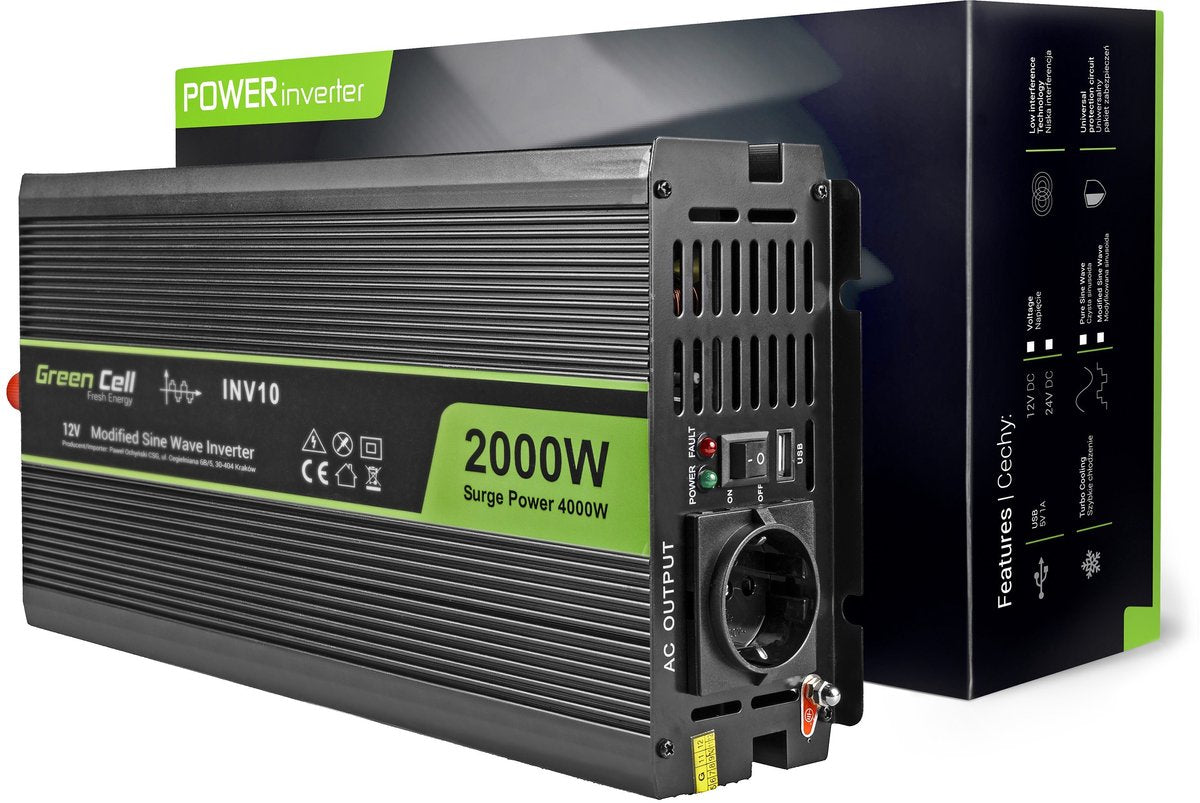 Green Cell Inv10 Wechselrichter 2000 W – 12 V bis 230 V – modifizierte Sinuswelle