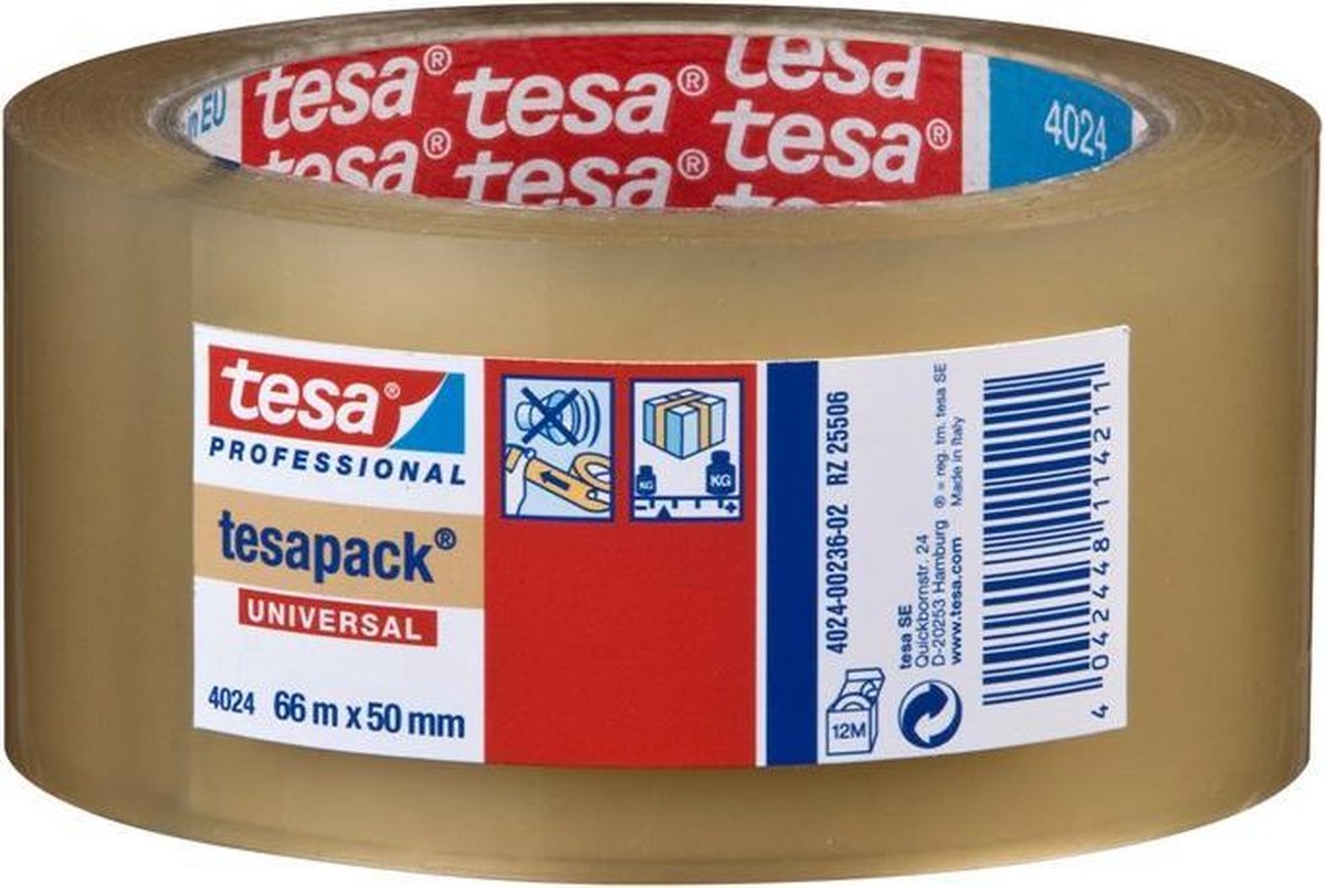 Tesa professional tesa 04024 dozensluittape - universeel - transparant - 50mm x 66m
