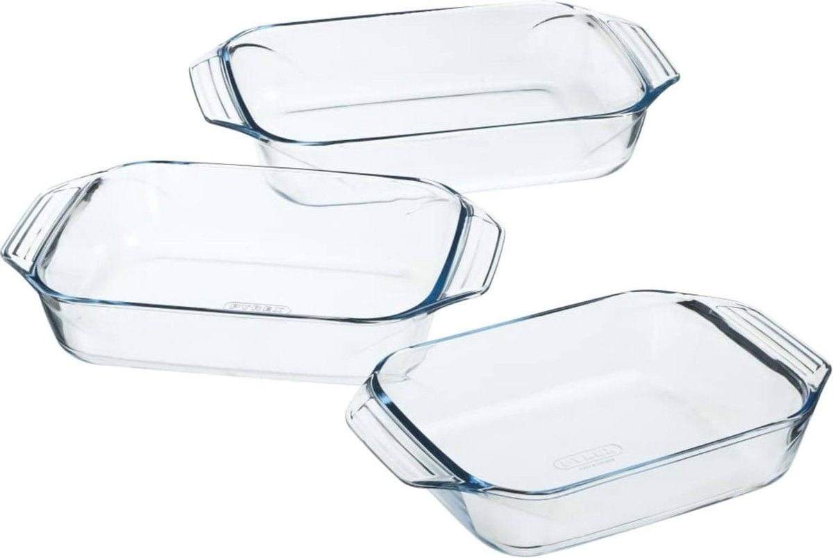 Pyrex optimales Auflaufform-Set 2,1 l – 2,9 l – 3,8 l – 31 x 20 x 6 cm – 35 x 32 x 6 cm – 39 x 28 x 7 cm