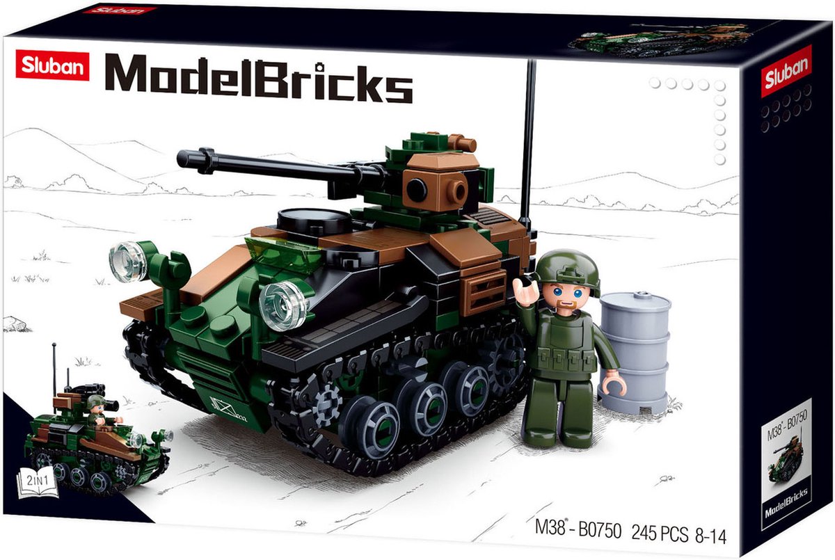 Sluban Small Tank Wiesel AWC Konstruktionsspielzeug für Kinder ab 8 Jahren – Konstruktionsspielzeug Modellbau – Baukasten mit 245 Bausteinen – M38-B0750
