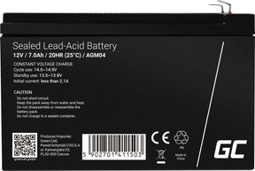 Green Cell 12 V 7 Ah (6,3 mm) 7000 mAh VRLA AGM-Batterie