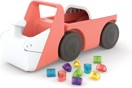 Chillafish Lauflernwagen 1 Jahr mit 10 Spielblöcken – rosa – Lauflernwagen für Jungen und Mädchen bis 3 Jahre – leichtes Spielzeug mit Baggersimulation und Stauraum – sehr stabil mit 4 Rädern – Modellblockie