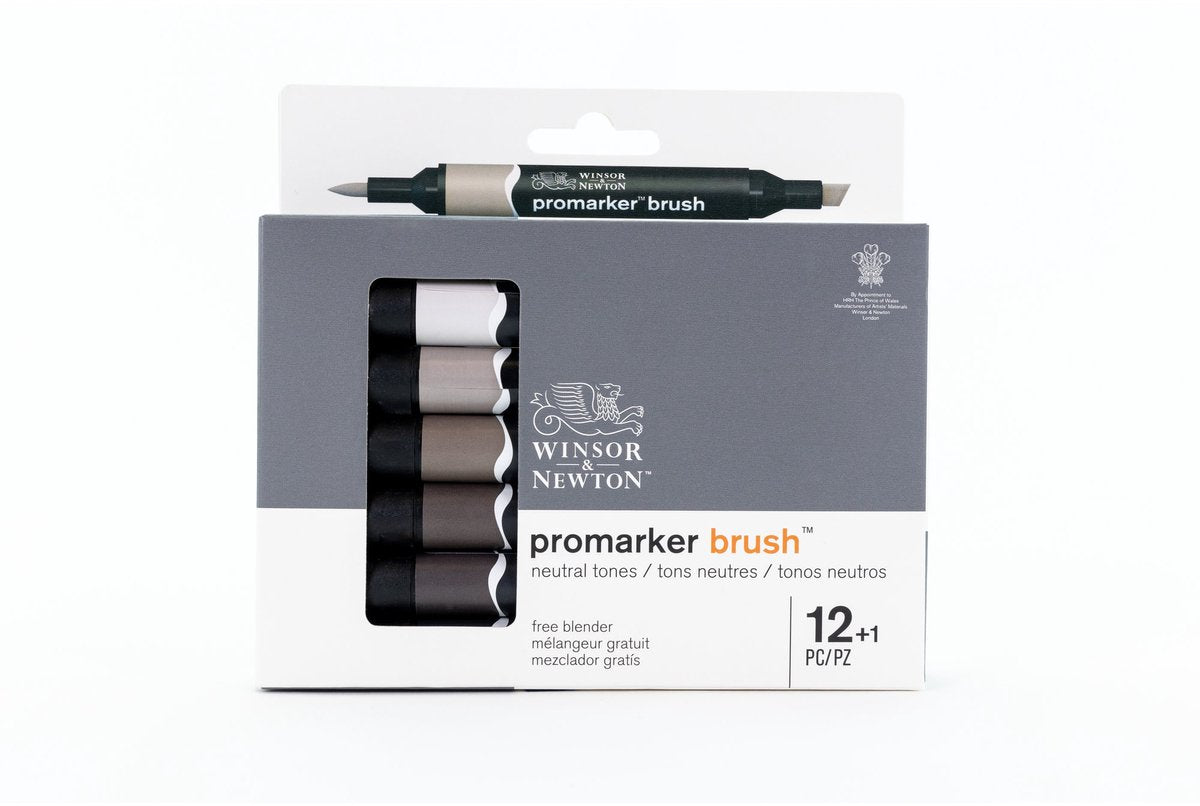 Winsor Newton 0290144 Promarker-Pinsel 12 Grautöne, neutrale Töne | Professionelle Alkoholmarker, Layoutmarker