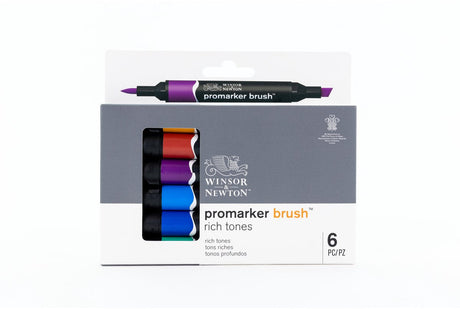 Winsor Newton 0290126 ProMarker Brush 6 Rich Tones Set | Professionelle Alkoholmarker, Layoutmarker