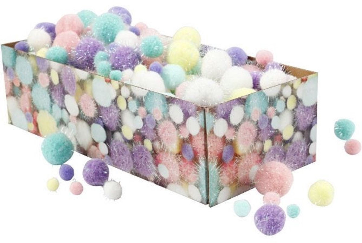 Kreativunternehmen https: www.cchobby.nl pompoms-d-15-40-mm-glitter-ca-400-piece-pastelcolours-400-gr-1-box