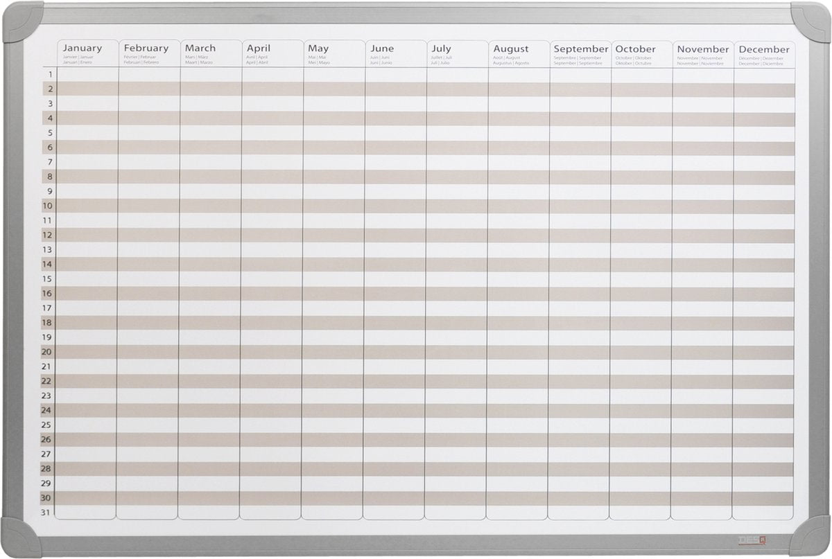 Desq ® jaarplanner | magnetisch | aluminium frame | 60 x 90 cm