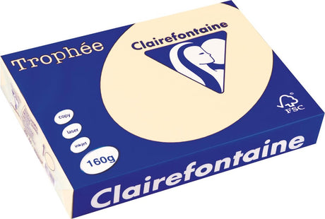Clairefontaine Trophäe Pastell, farbiges Papier, A4, 160 g, 250 Blatt, Creme