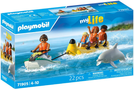 Playmobil | Urlaub am Strand | Bananenboottour | Spielzeug für Kinder ab 4 Jahren | Geschenk für Kinder | regt Kreativität und Abenteuerlust an | Wasserspaß mit Jetski-Figuren | 71905
