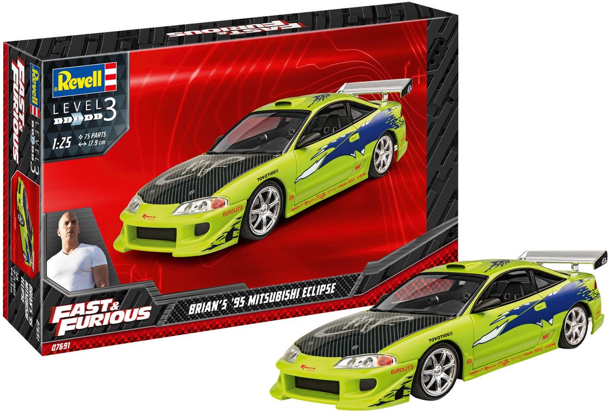 Revell Modellbausatz Fast Furious – Brian's 1995 Mitsubishi Eclipse 1:25 – 75-tlg.