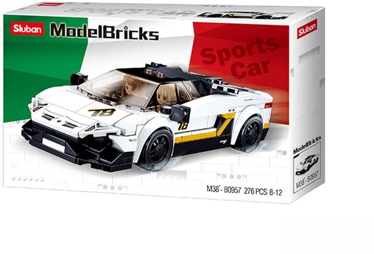 Sluban Modelbricks Italienischer Sportwagen, Konstruktionsspielzeug für Kinder ab 8 Jahren – Konstruktionsspielzeug Modellbau – Baukasten mit 276 Bausteinen – M38-B0957