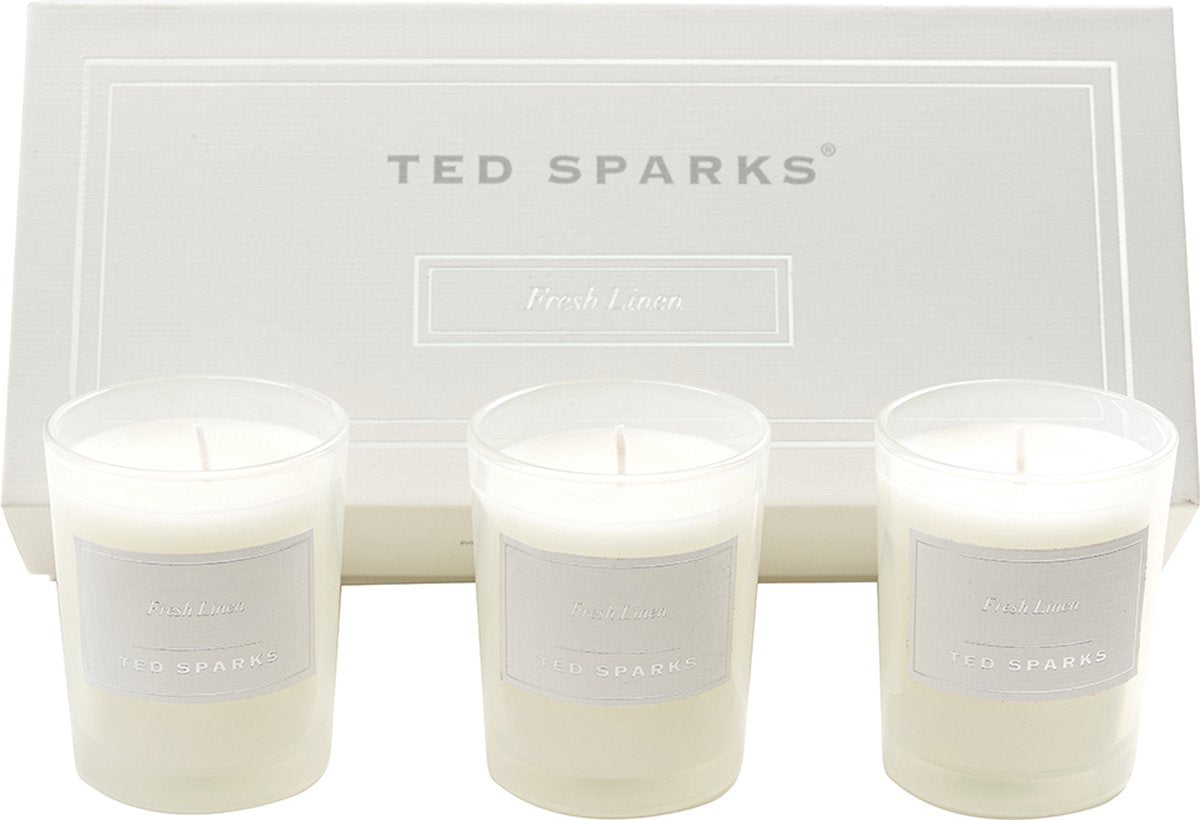 Ted sparks - gift set - 3 geurkaarsen in prachtige geschenkverpakking - fresh linen
