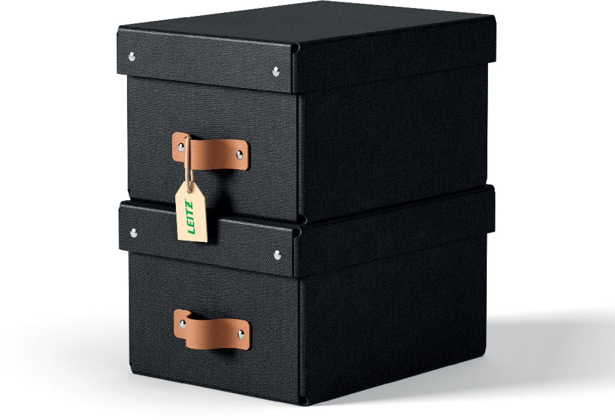 Leitz Puro kleine Aufbewahrungsbox mit Deckel – 2er-Set – 7 l – 100 % recycelter Karton – Schwarz