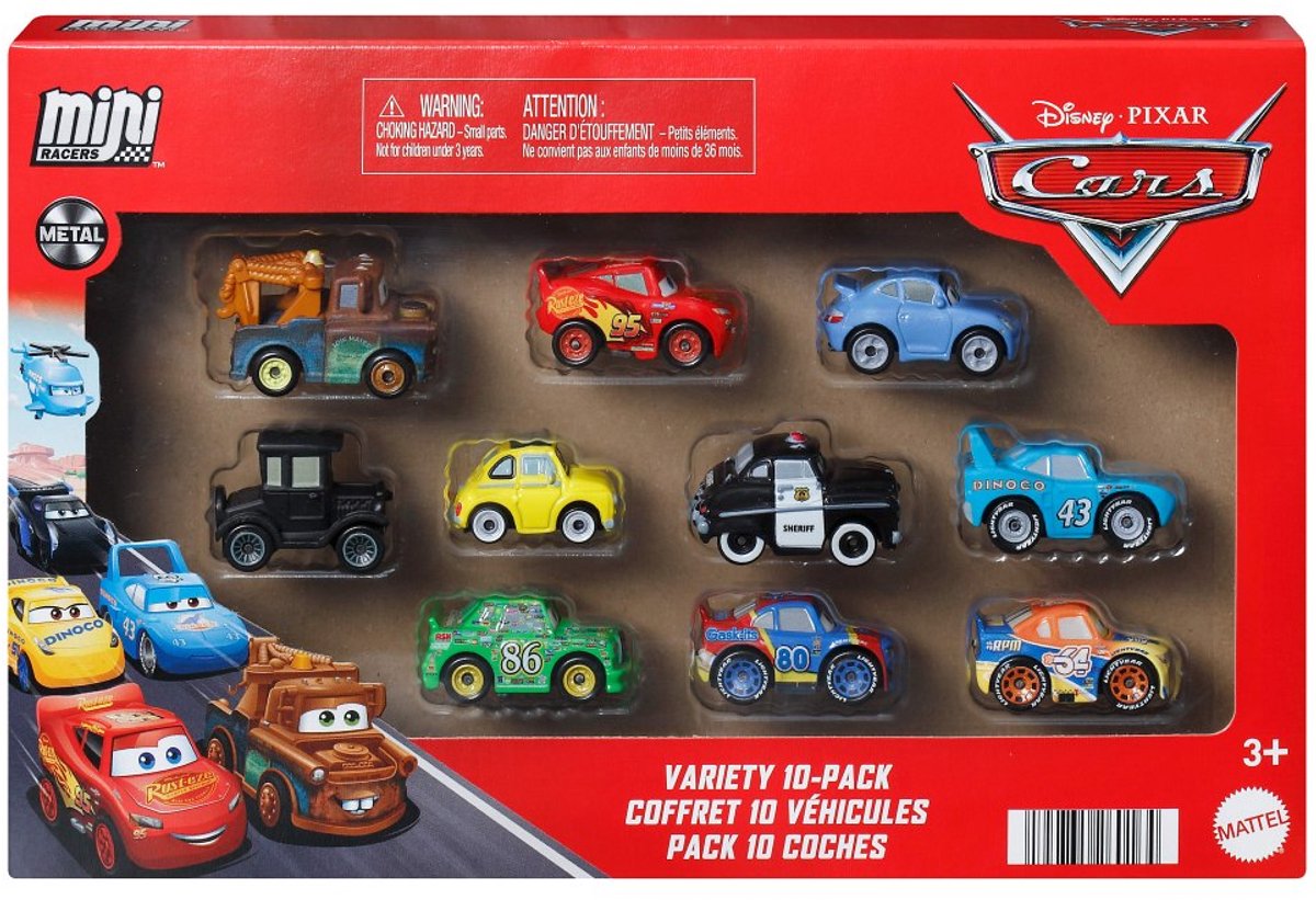 Mattel Disney und Pixar Cars Mini Racers 10er-Pack – Set mit 10 Spielzeugfahrzeugen aus dem Film