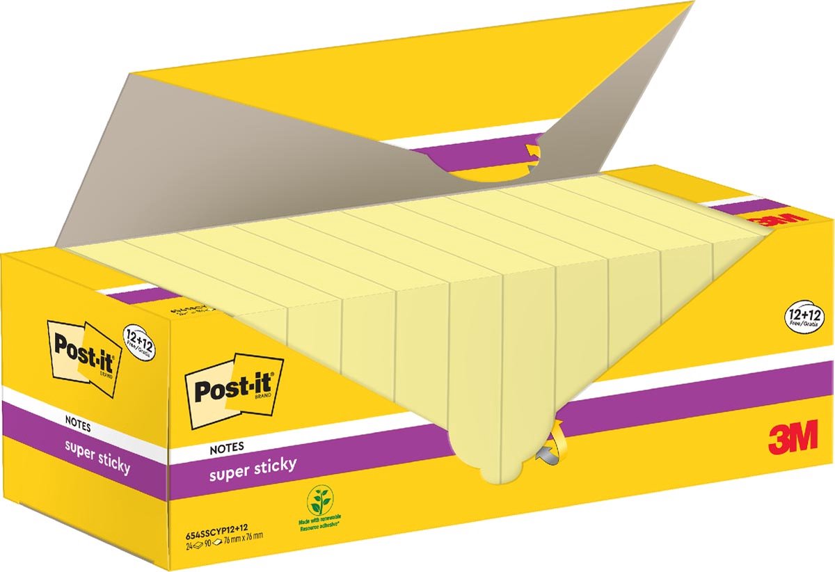 Post-it-Haftnotiz 654sscyp12+12 76 mm x 76 mm gelb 24 Stück