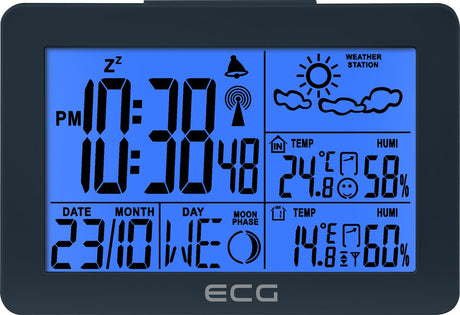 ECG MS 200 grau – Wetterstation – Innen- und Außentemperatur – HTN-LCD-Display – wasserdichter Außensensor – 3-Kanal-Sensor
