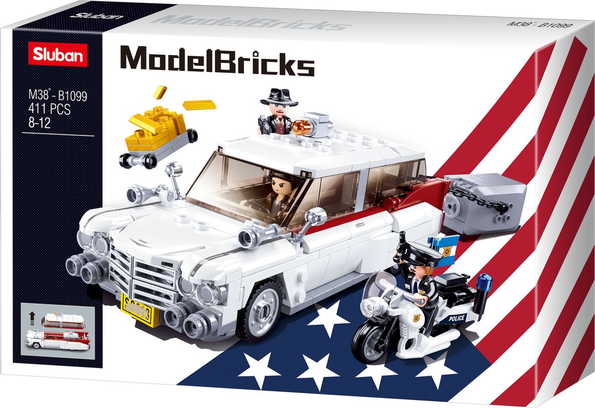 Sluban Modellsteine Amerikanischer Räuberwagen Bauspielzeug für Kinder ab 8 Jahren – Konstruktionsspielzeug Modellbau – Baukasten mit 411 Bausteinen – M38-B1099