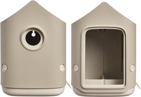 Elho cosy bird house and feeder - vogelhuisje en vogelvoederhuisje - 100% gerecycled plastic - l17.6 x b18 x h23 cm - paddenstoel beige